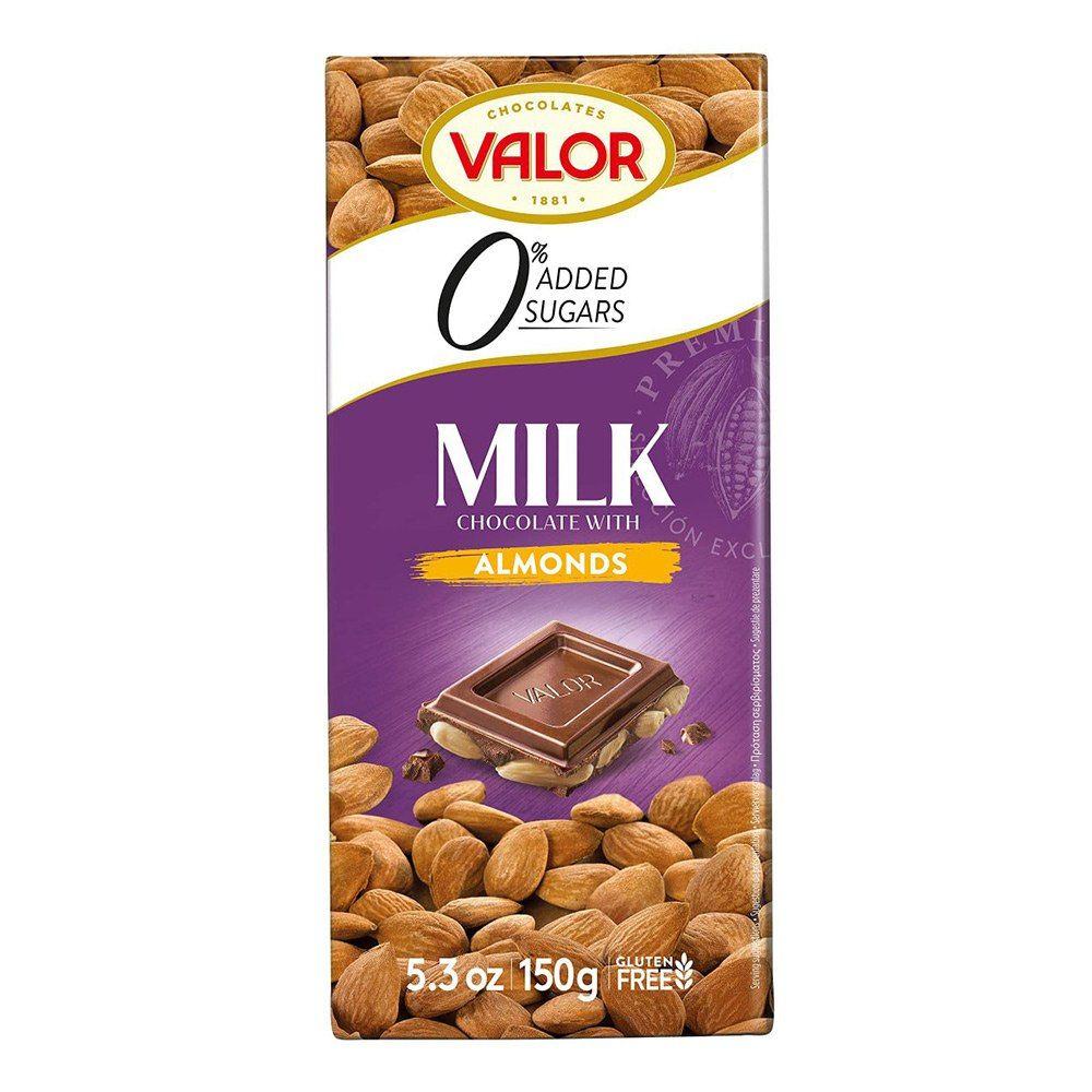 Valor Milk Chocolate With Almonds No Added Sugar Gluten Free 150 G